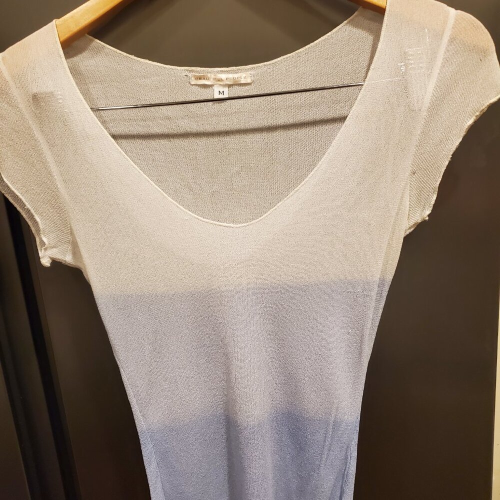 BEAUTIFUL PEOPLE DESIGNER TRANSLUCENT WHITE/BLUES SHIRT (MEDIUM)